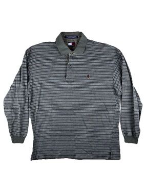 Vintage 90s Tommy Hilfiger Large Polo Shirt Earth Tones Embroidered LS